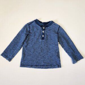 Mini Boden Blue Striped Long Sleeve Henley Shirt sz 2-3Y Play Condition